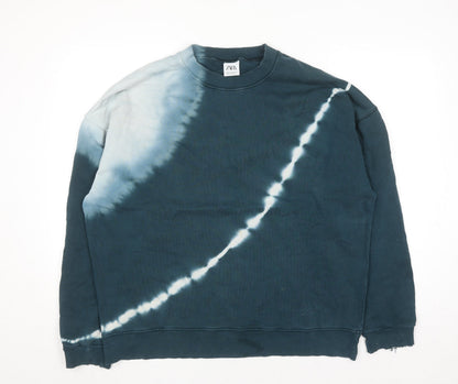 Zara Womens Blue Tie Dye Crew Neck Pullover Sweatshirt XL