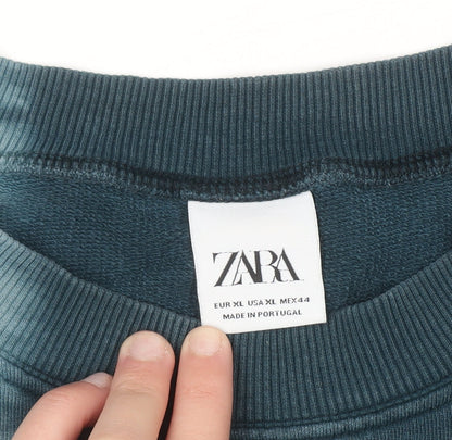 Zara Womens Blue Tie Dye Crew Neck Pullover Sweatshirt XL