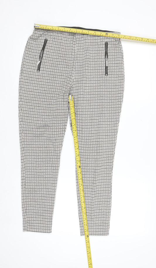 Next Women Grey Check Slim Tapered Trousers Size 14R