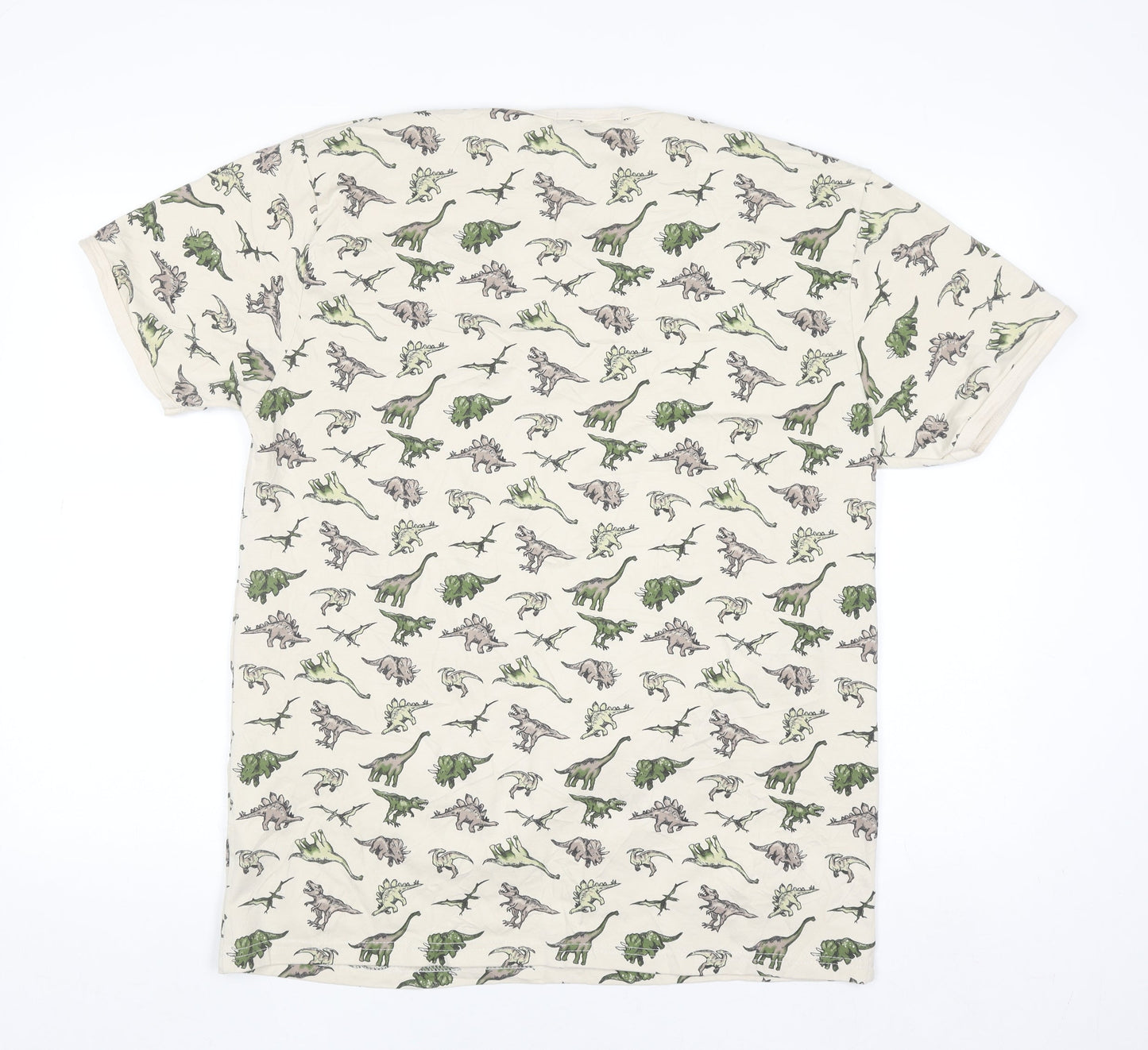 Run & Fly Men's Beige Dinosaur Print T-Shirt XL Cotton Blend