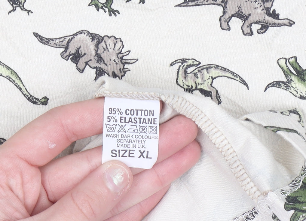 Run & Fly Men's Beige Dinosaur Print T-Shirt XL Cotton Blend