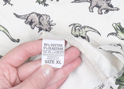Run & Fly Men's Beige Dinosaur Print T-Shirt XL Cotton Blend
