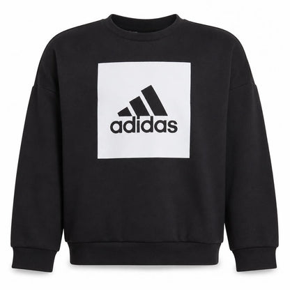 Adidas Boys Black Pullover Sweatshirt 9-10 Years Regular Fit Logo Fleece