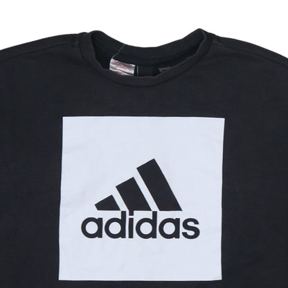 Adidas Boys Black Pullover Sweatshirt 9-10 Years Regular Fit Logo Fleece