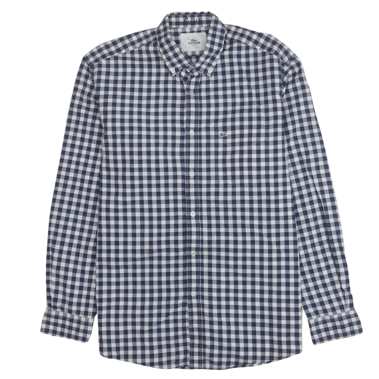 Lacoste Men's Blue Check Regular Fit Button-Down Cotton Shirt Size L