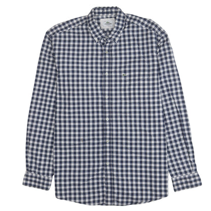 Lacoste Men's Blue Check Regular Fit Button-Down Cotton Shirt Size L