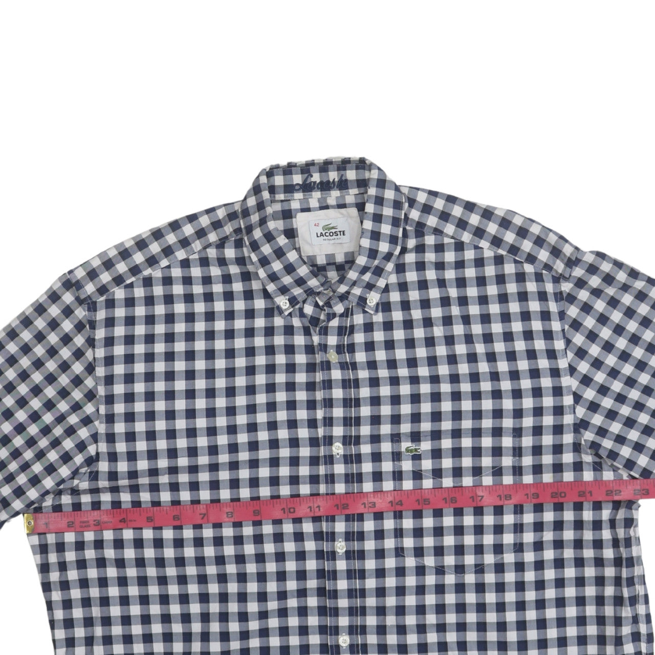 Lacoste Men's Blue Check Regular Fit Button-Down Cotton Shirt Size L