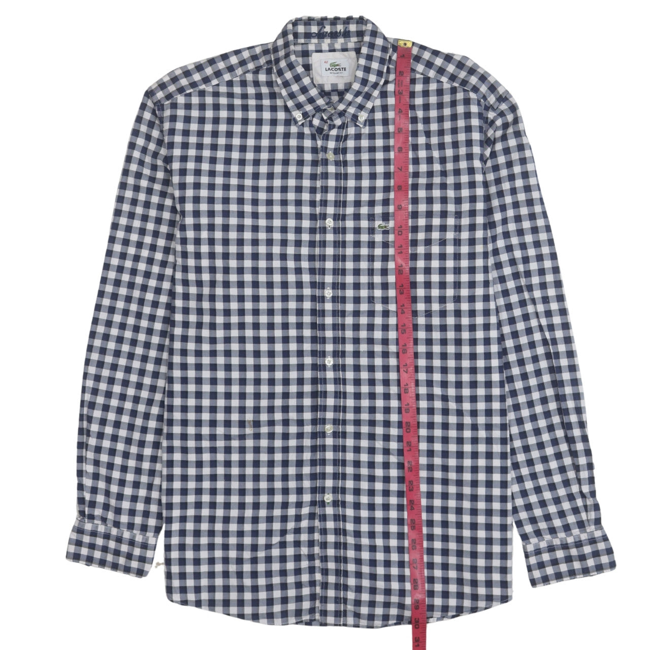 Lacoste Men's Blue Check Regular Fit Button-Down Cotton Shirt Size L
