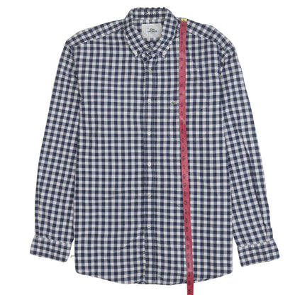Lacoste Men's Blue Check Regular Fit Button-Down Cotton Shirt Size L