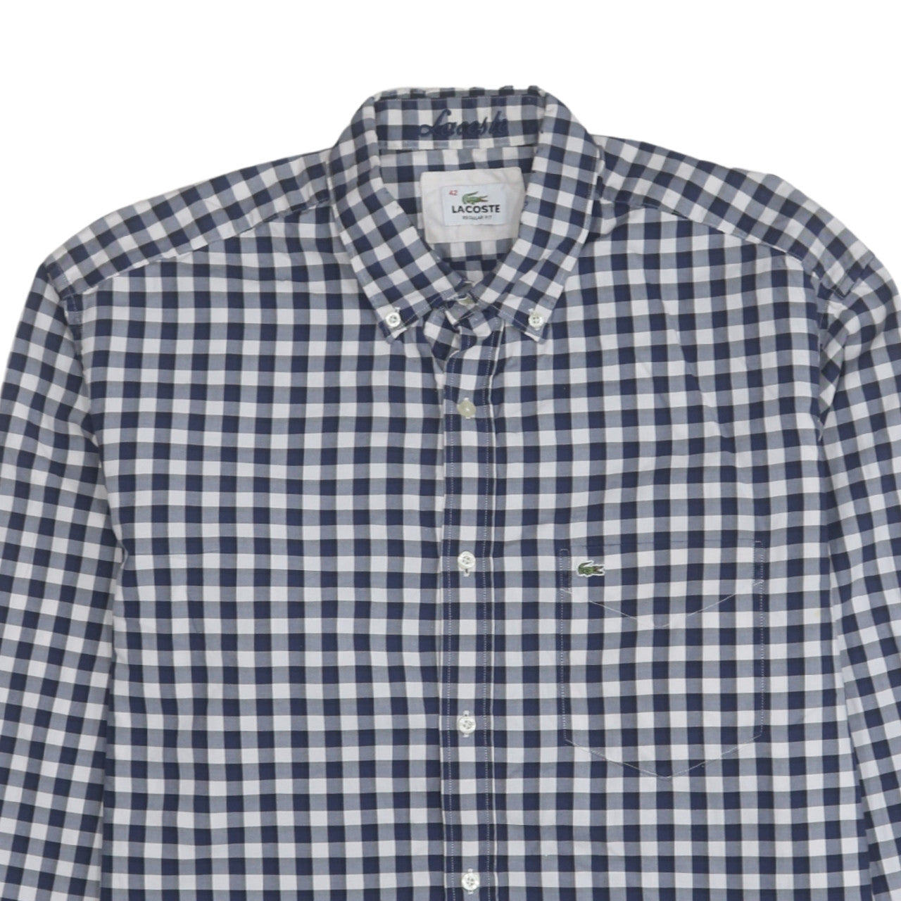 Lacoste Men's Blue Check Regular Fit Button-Down Cotton Shirt Size L