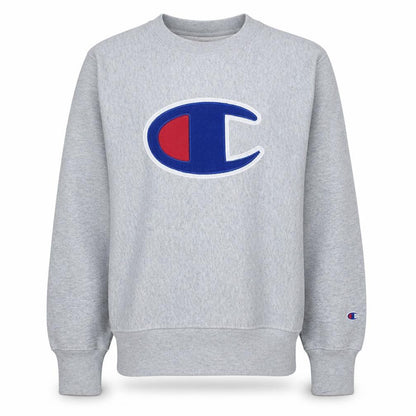 Champion Mens Grey Large Pullover Crew Neck Logo Sweatshirt