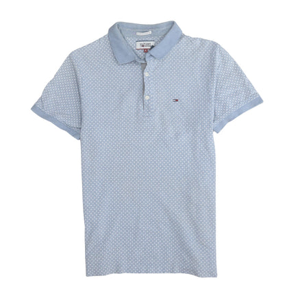 Tommy Hilfiger Denim Men's Blue Geometric Cotton Polo Shirt M