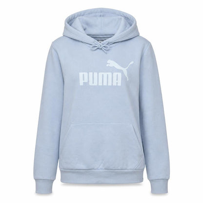 Puma Women Light Blue Pullover Hoodie M Logo Print Cotton Blend