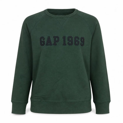 Gap Women Green Small Pullover Sweatshirt Crew Neck Cotton Casual