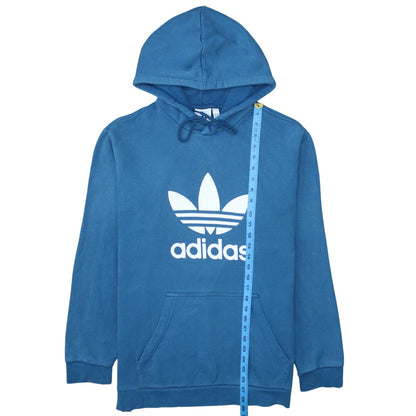 Adidas Mens Blue Pullover Hoodie L Logo Fleece Sweatshirt
