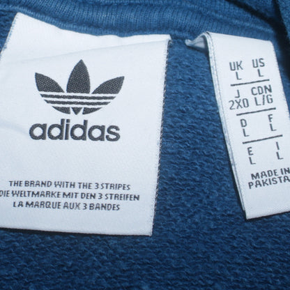 Adidas Mens Blue Pullover Hoodie L Logo Fleece Sweatshirt