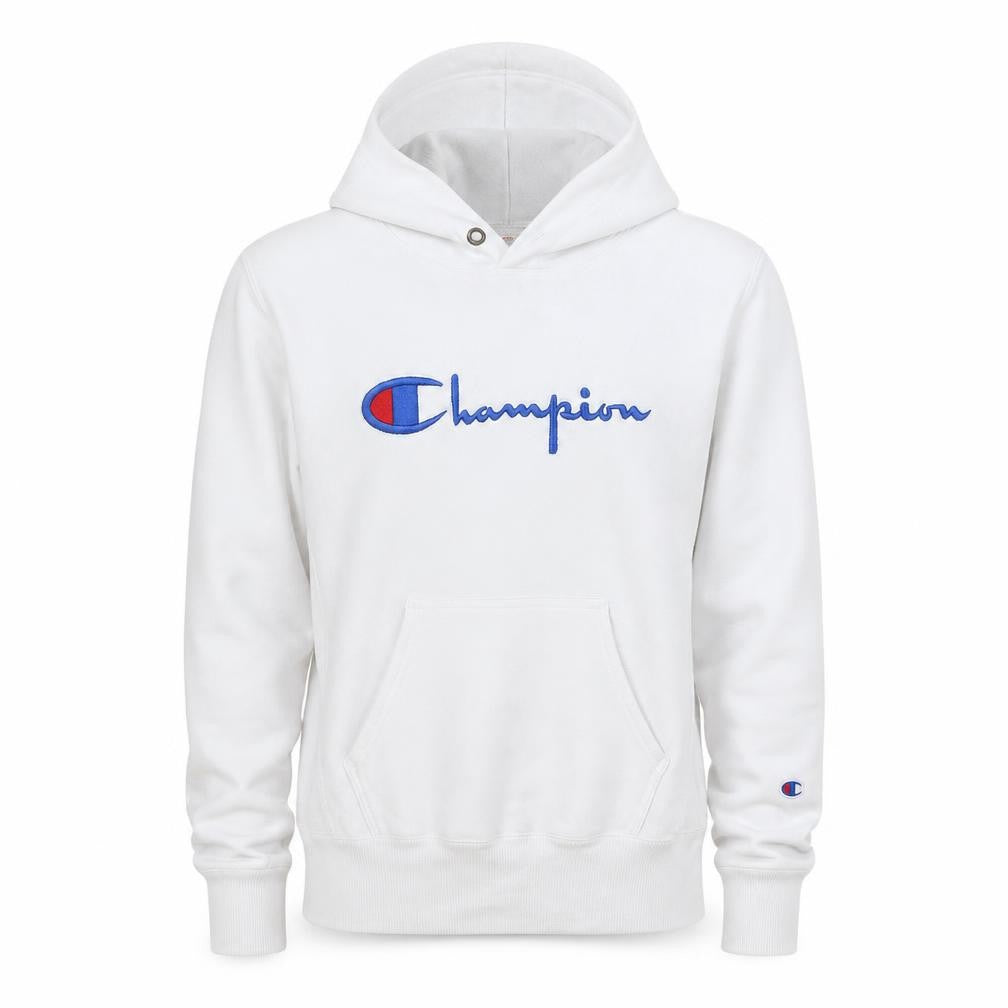 Champion Men's White Medium Pullover Hoodie with Embroidered Logo