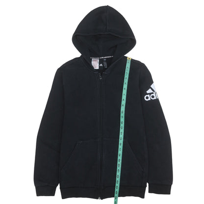 Adidas Boys Black Full Zip Hoodie Size 15-16 Years Cotton Blend