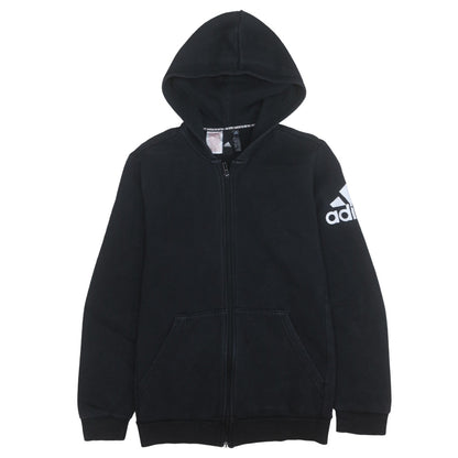 Adidas Boys Black Full Zip Hoodie Size 15-16 Years Cotton Blend