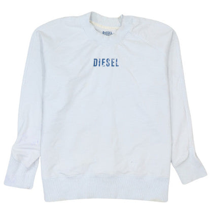 Diesel Men's White Crew Neck Logo Pullover Sweatshirt L