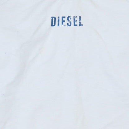 Diesel Men's White Crew Neck Logo Pullover Sweatshirt L