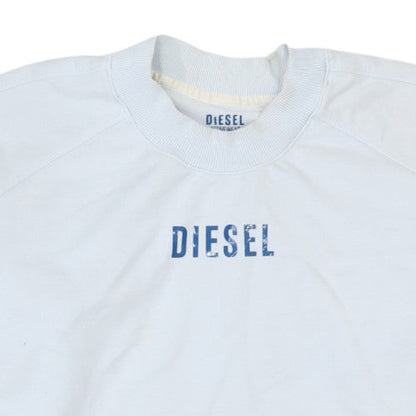 Diesel Men's White Crew Neck Logo Pullover Sweatshirt L