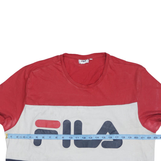FILA Men’s Red White Navy Colourblock Crew Neck T-Shirt XL