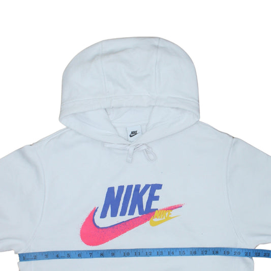 Nike Women's White Pullover Hoodie Small Logo Print Cotton Blend