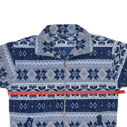Lindamoda Men's Blue Fair Isle Fleece Zip Jacket Size M