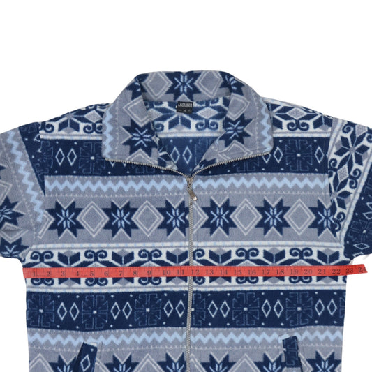 Lindamoda Men's Blue Fair Isle Fleece Zip Jacket Size M