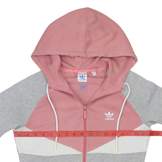 Adidas Womens Grey Pink Full Zip Hoodie Size 8 Colourblock Hooded Sweatshirt