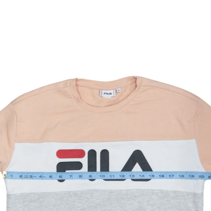 FILA Womens Peach Grey Colourblock Logo Pullover Sweatshirt M