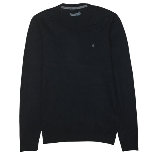 Calvin Klein Jeans Men's Black V-Neck Cotton Cashmere Jumper Size S