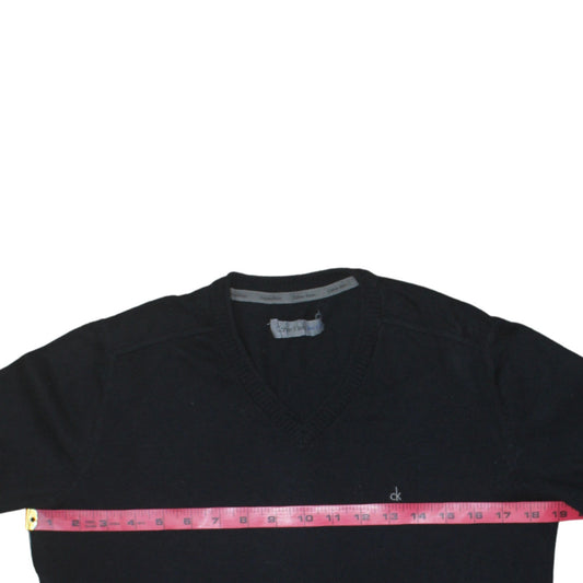 Calvin Klein Jeans Men's Black V-Neck Cotton Cashmere Jumper Size S