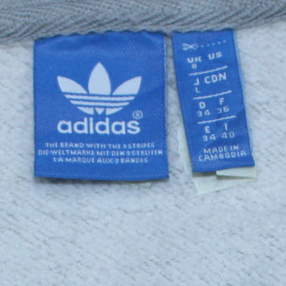 Adidas Women Grey Full Zip Hoodie Lined Cotton Blend UK 8