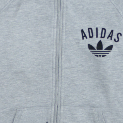 Adidas Women Grey Full Zip Hoodie Lined Cotton Blend UK 8