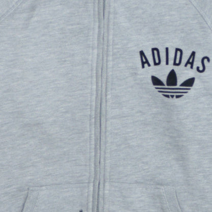 Adidas Women Grey Full Zip Hoodie Lined Cotton Blend UK 8