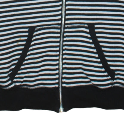 Adidas Women Black White Striped Full Zip Cotton Hoodie Size 12