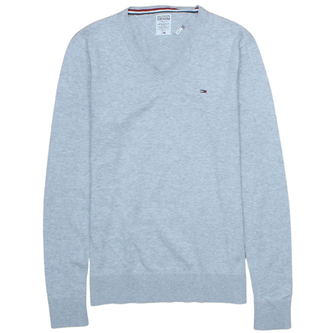 Tommy Hilfiger Men’s Grey V-Neck Cotton Jumper Size S