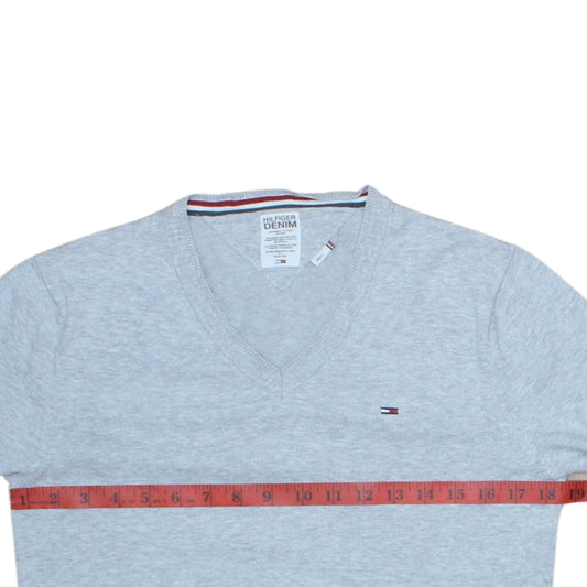 Tommy Hilfiger Men’s Grey V-Neck Cotton Jumper Size S