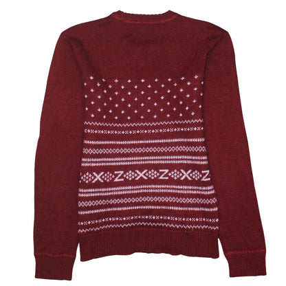 Adidas Women Burgundy Fair Isle Knit Jumper Size L Winter Casual