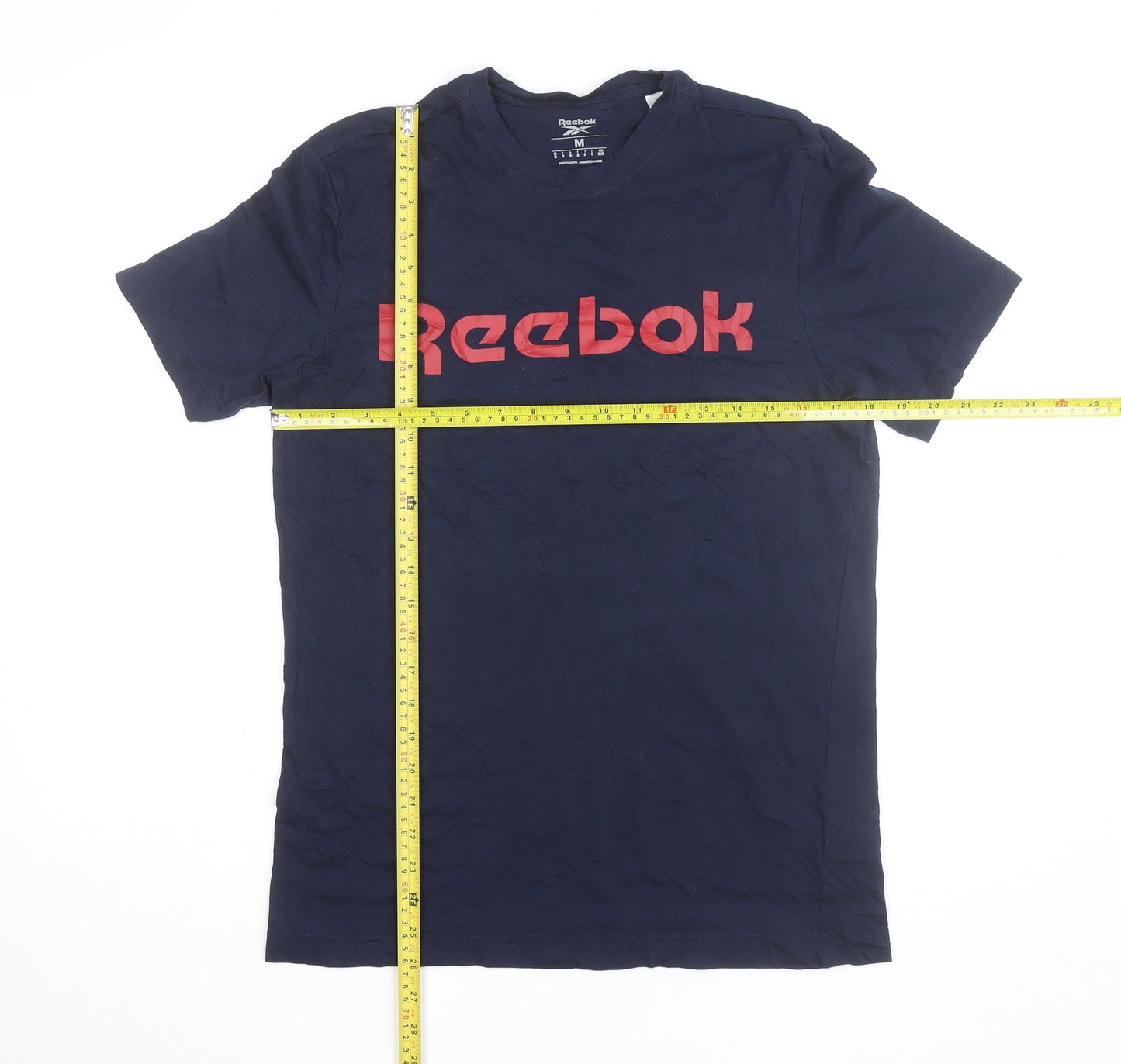Reebok Men Blue Medium Logo Graphic Short Sleeve Cotton T-Shirt