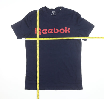 Reebok Men Blue Medium Logo Graphic Short Sleeve Cotton T-Shirt