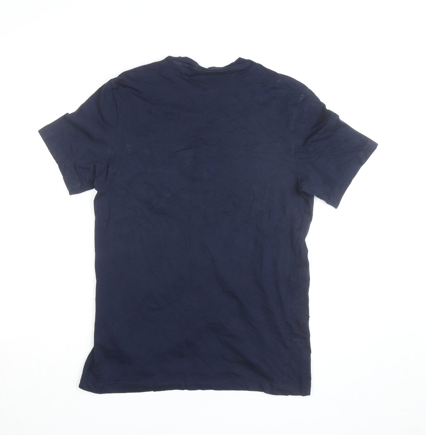 Reebok Men Blue Medium Logo Graphic Short Sleeve Cotton T-Shirt