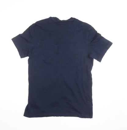 Reebok Men Blue Medium Logo Graphic Short Sleeve Cotton T-Shirt