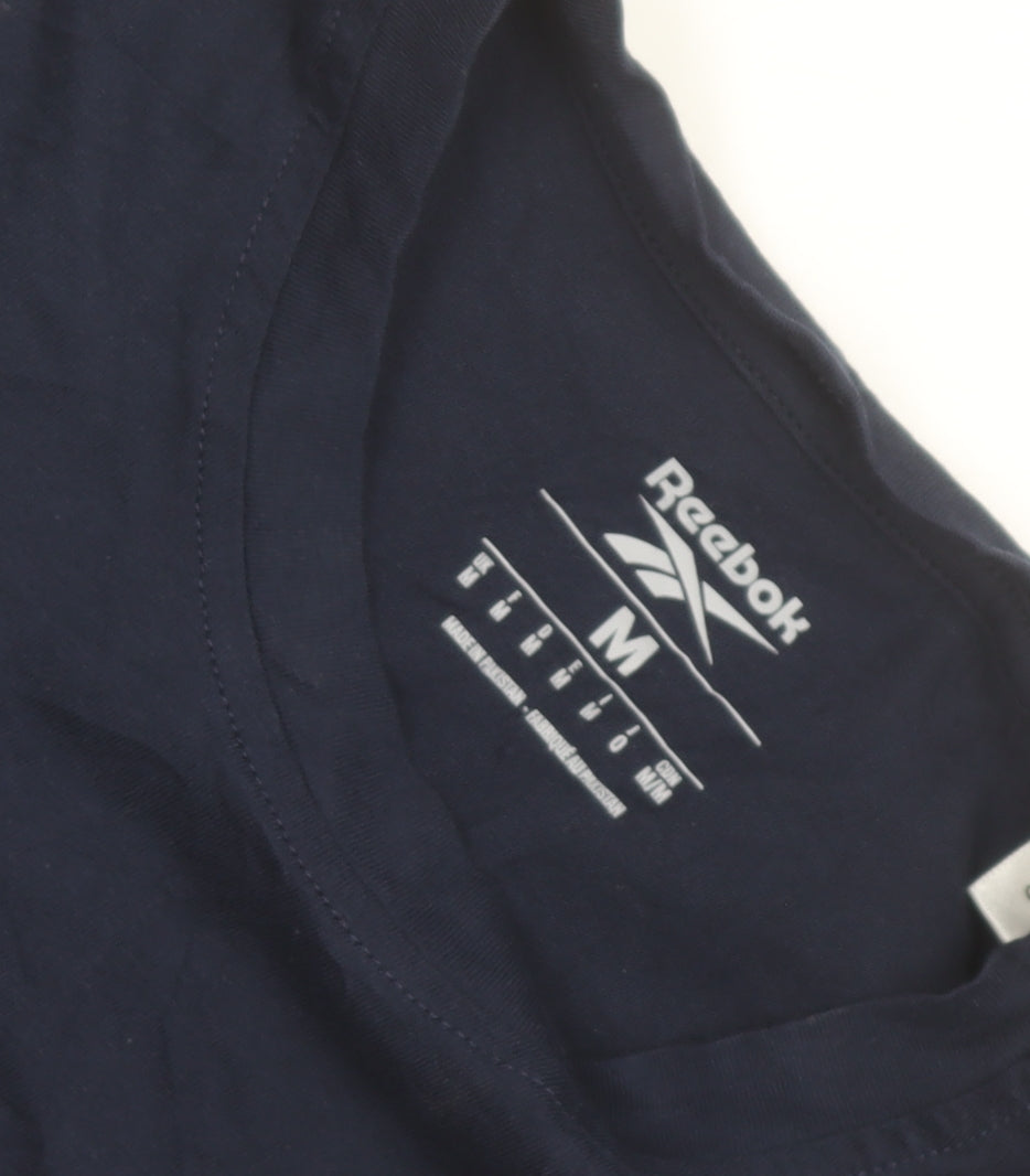 Reebok Men Blue Medium Logo Graphic Short Sleeve Cotton T-Shirt