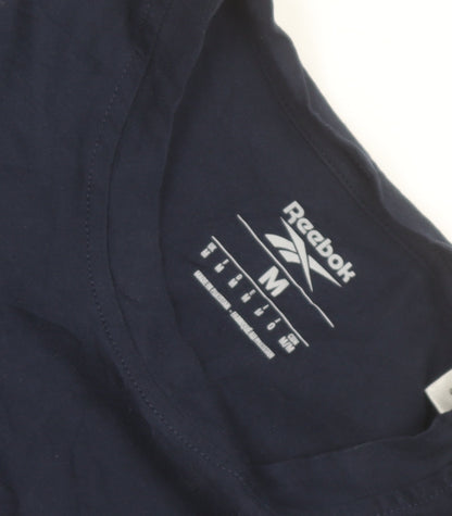 Reebok Men Blue Medium Logo Graphic Short Sleeve Cotton T-Shirt