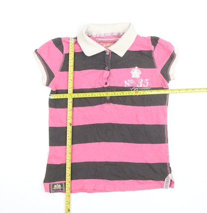 Next Womens Pink Striped Polo Shirt Size 10 Collared Short Sleeve