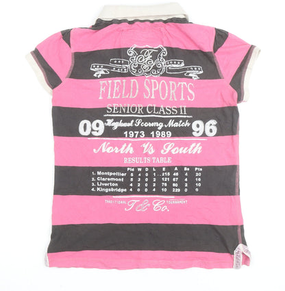 Next Womens Pink Striped Polo Shirt Size 10 Collared Short Sleeve