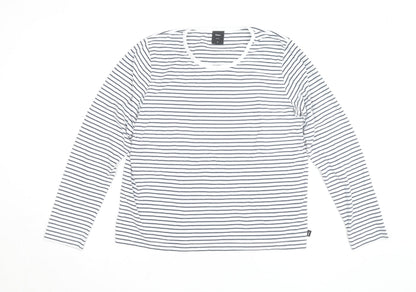 Finisterre Women White Striped Organic Cotton Long Sleeve T-Shirt Size 16